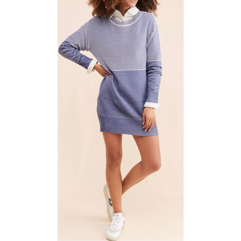 Anthropologie Daily Practice Ottoman Active Striped Blue/White Sweater Dress XL